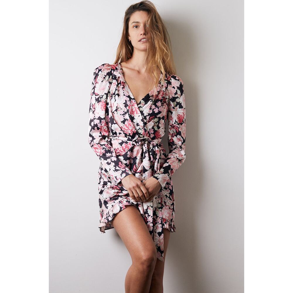 Bardot Womens Dress Size 12 Mini‎ Floral Black Ruffle Samara Rose Garden NEW